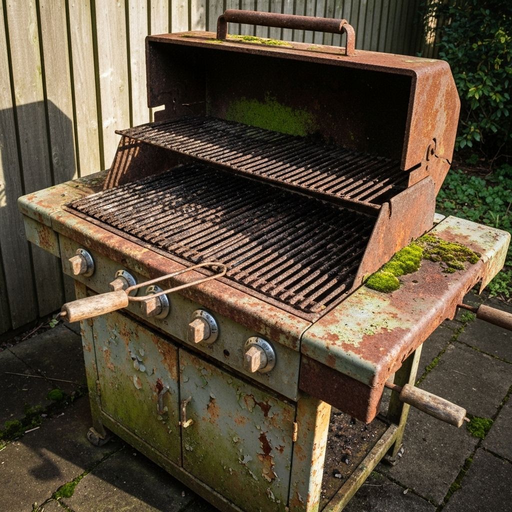 Neglected grill with rust damage